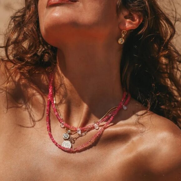 Pink Tourmaline & Moonstone Beaded Necklace Unique Handmade Necklace GORGEOUS - Picture 4 of 14